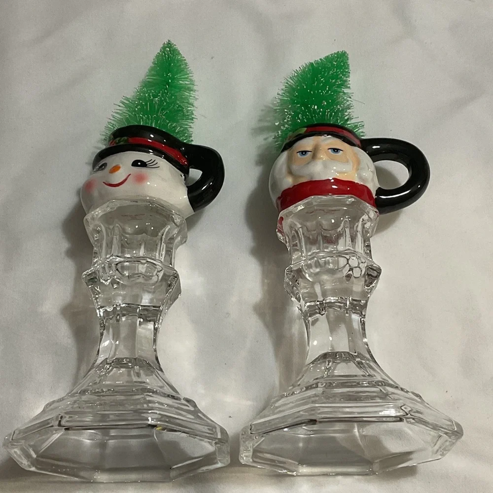 Festive Snowman and Santa Candle Holders